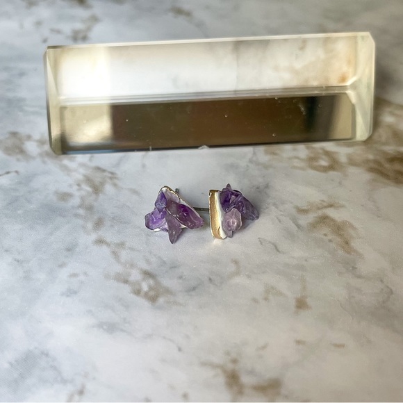 Amethyst Earring Studs Handmade - Picture 5 of 6